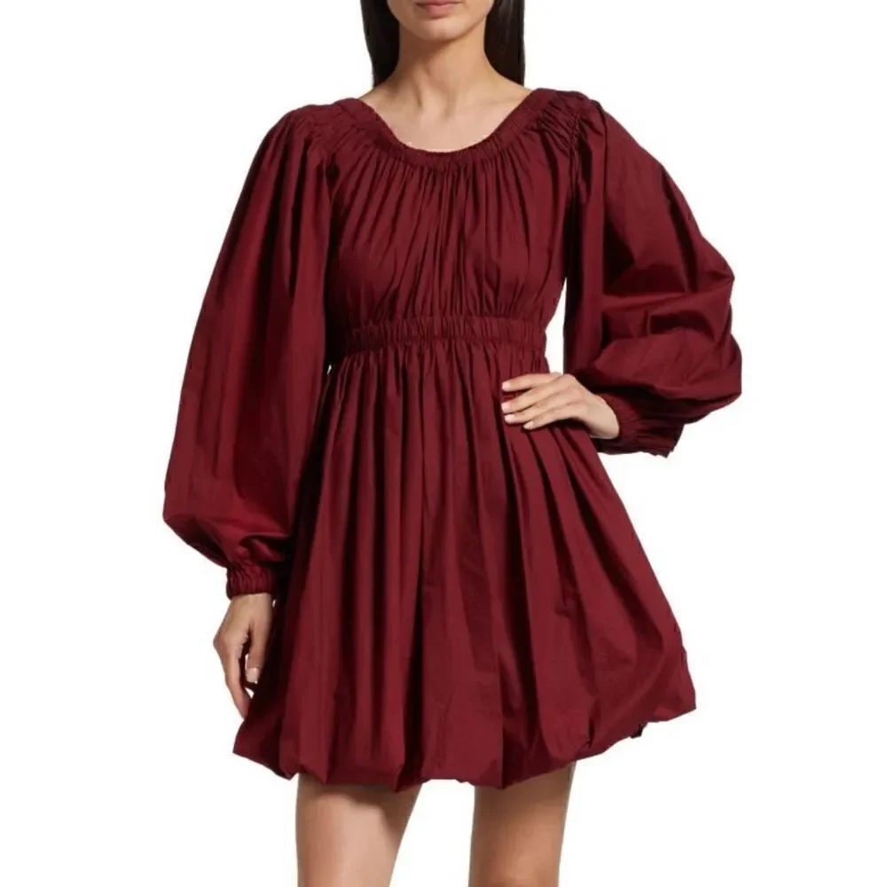 ULLA JOHNSON Martine Bubble Minidress in Bordeaux 100% Cotton NWOT Size 6